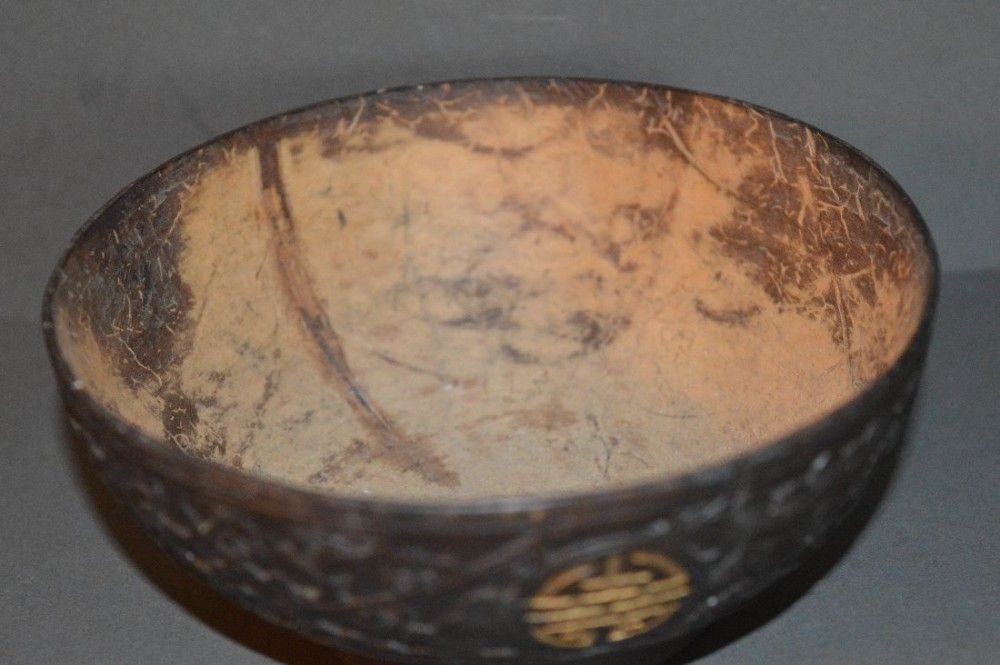 19 Th Century Chinese Carved Coconut Bowl,C1870. Chou Symbols In Gilt photo furniture