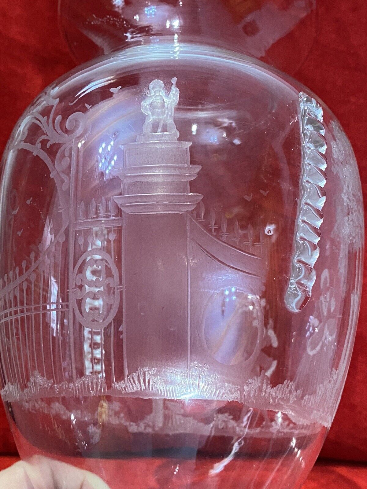 French Antique 19th Century Palace Of Versailles Etched Glass Decorative Vase photo buy
