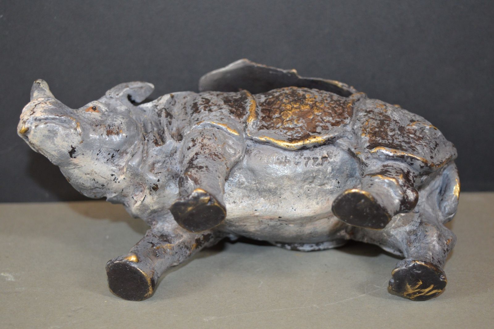Austrian Cold Painted Bronze Rhinoceros Inkwell,C1910 photo vinterior