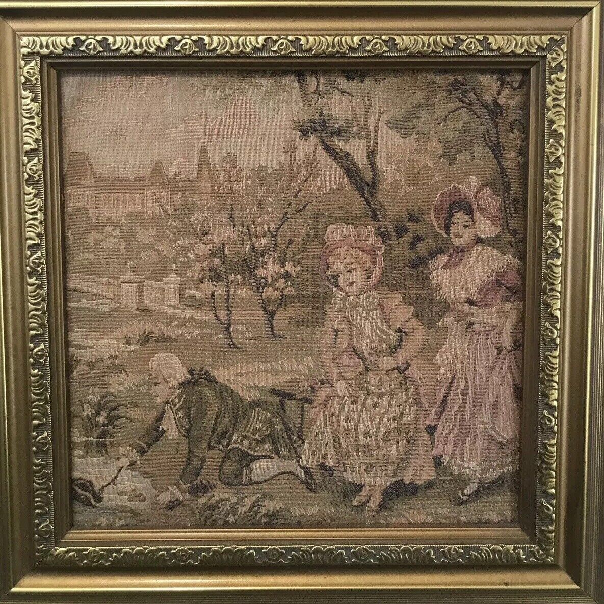 Fine Reproduction 18th Century Style French Figures In Chateau Garden Tapestry photo buy