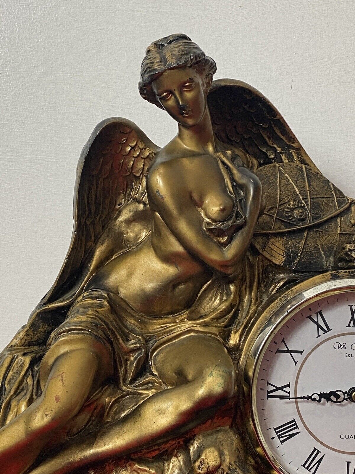 Classical Athen Goddess Of Wisdom Ornate Gilded Mantle Clock W M Widdop Movement photo for sale