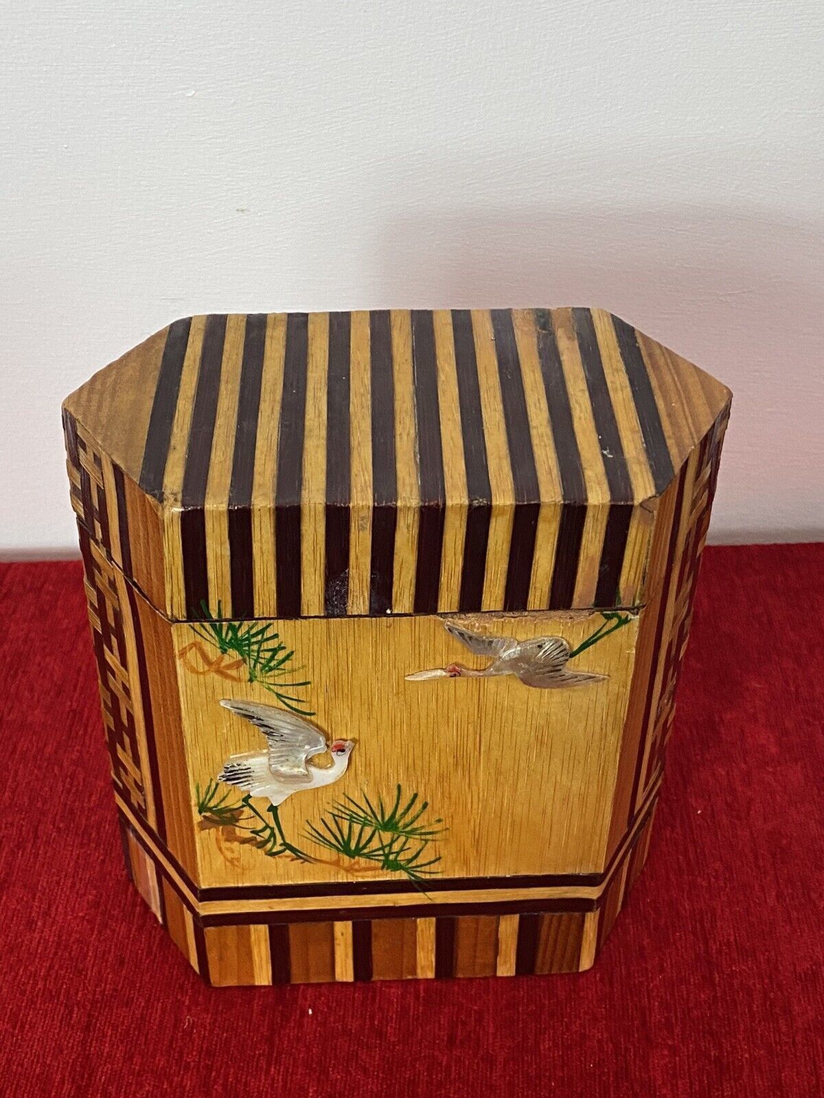 photo for sale Fine 19th Century Oriental Prism Shaped Tea Caddy Inlaid In Exotic Woods