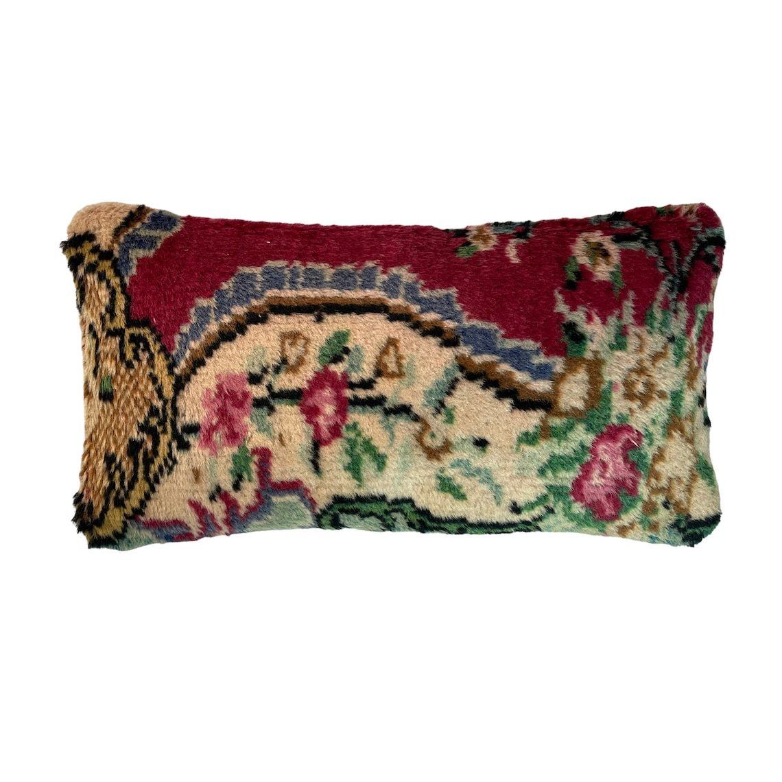 Vintage Hand Made Rug Cushion Cover, 30 X 60 Cm Decorative Rug Pillow Cover, Large Vintage Turkish Rug Cushion Cover photo vintage