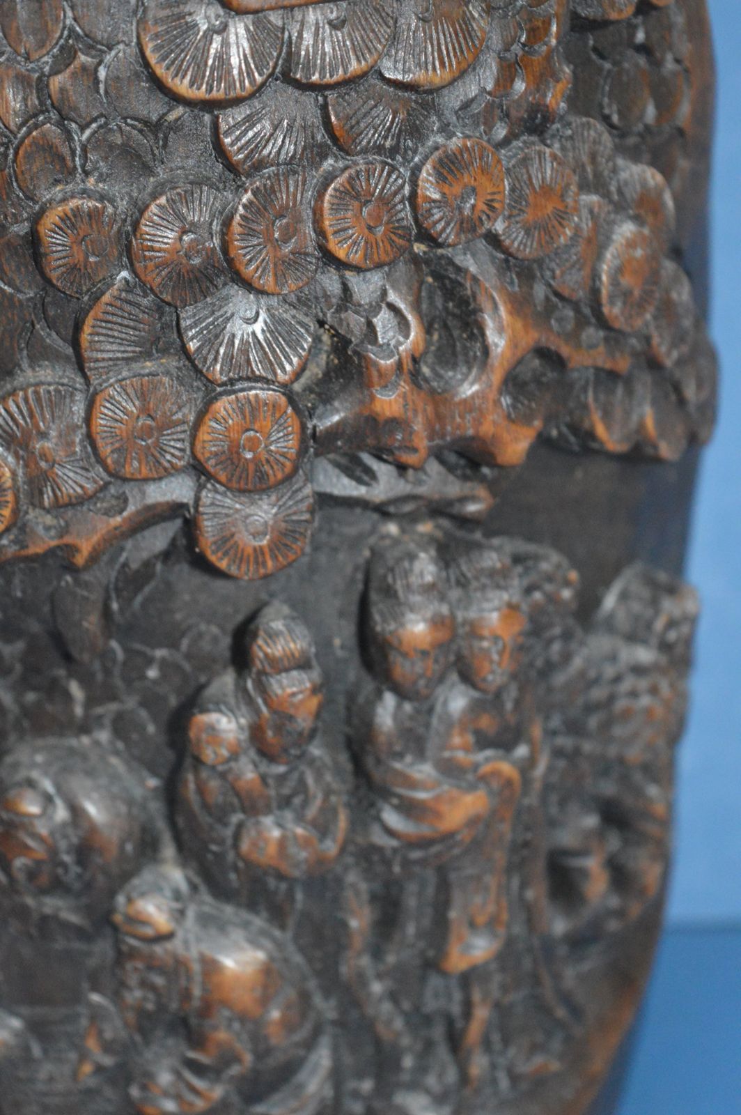 Large 19th Century Chinese Bamboo Brush Pot, Hand Carved ,C1880 photo for sale
