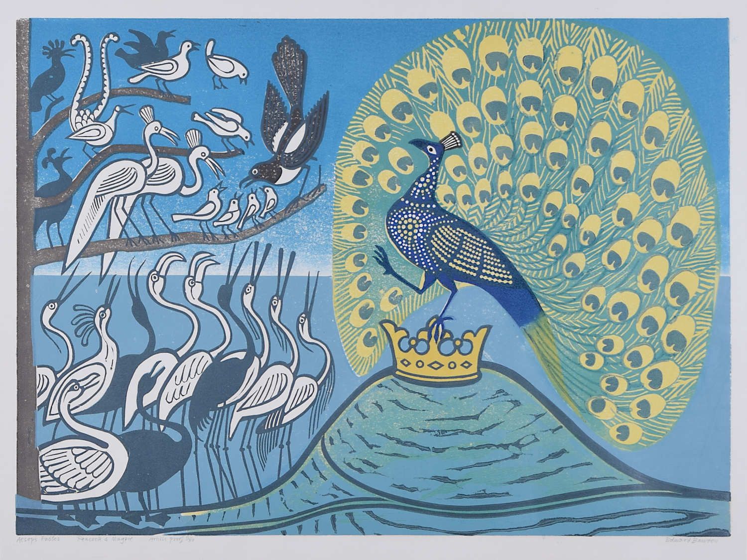 Edward Bawden Aesop’s Fables: Peacock And Magpie (1970) photo vinterior