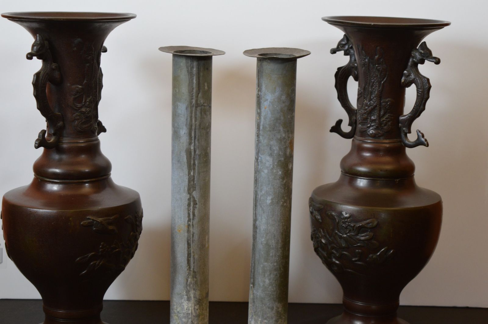 photo furniture Pair Large (3.6kg) Chinese Bronze Altar Vases, C1880