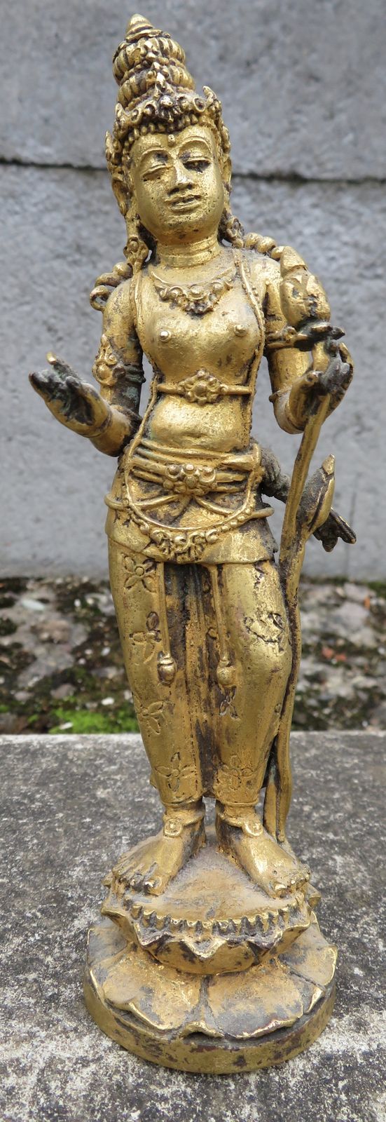 Masterpiece Museum Javanese Gold Gilded Standing Dewi Tara Statuette. 10th 13th Century.