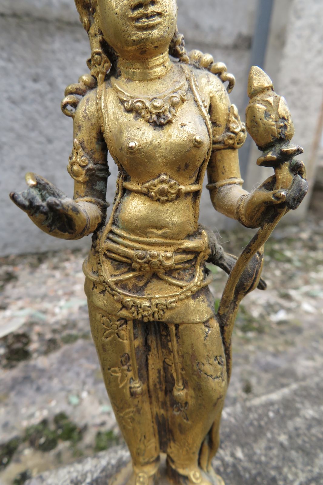 Masterpiece Museum Javanese Gold Gilded Standing Dewi Tara Statuette. 10th 13th Century. photo Art