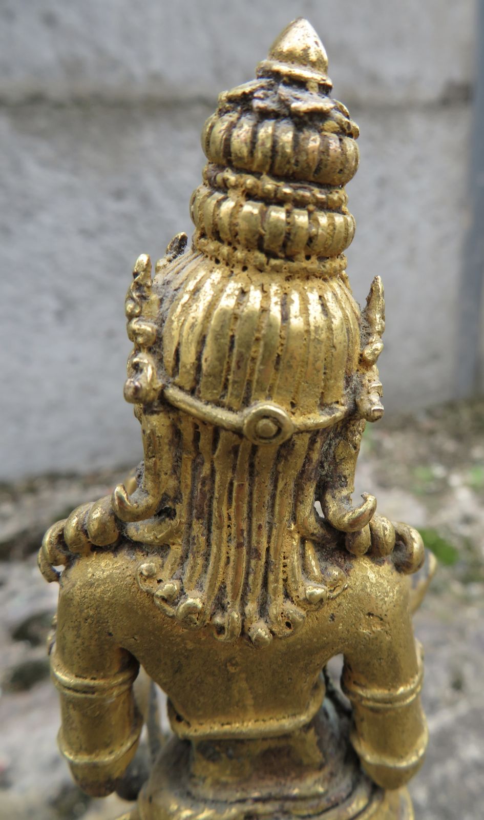 photo for sale Masterpiece Museum Javanese Gold Gilded Standing Dewi Tara Statuette. 10th 13th Century.