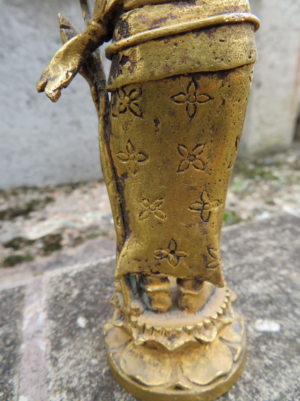 Art Masterpiece Museum Javanese Gold Gilded Standing Dewi Tara Statuette. 10th 13th Century. photo