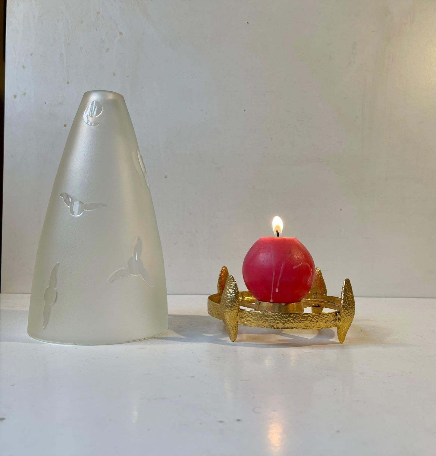 Vintage French Candle Stand, Lamp In Gilt Brass And Glass photo Lighting