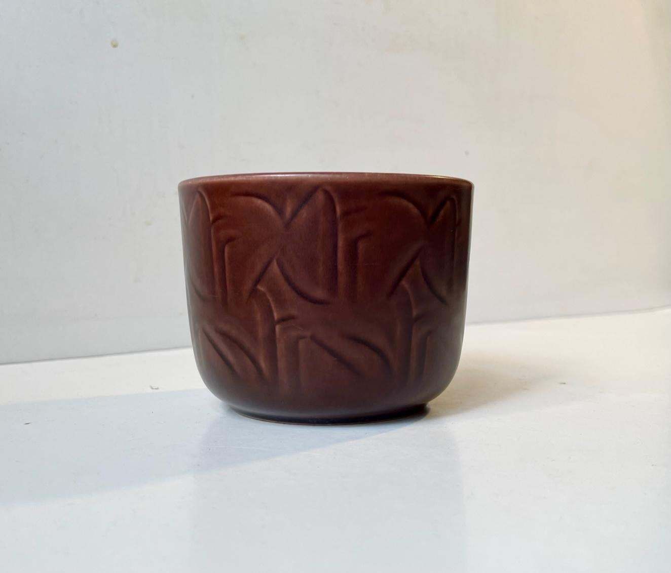 Danish Modern Burgundy Ceramic Planter By Nils Thorsson, 1950s