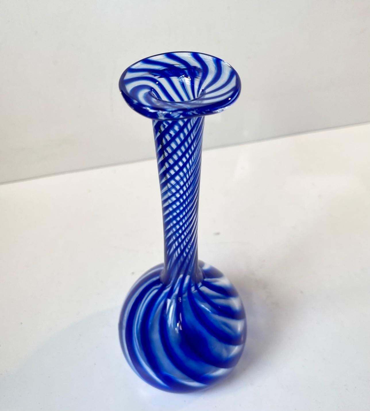 Twisted Blue Art Glass Vase By Martin B. Møller For Glashytten