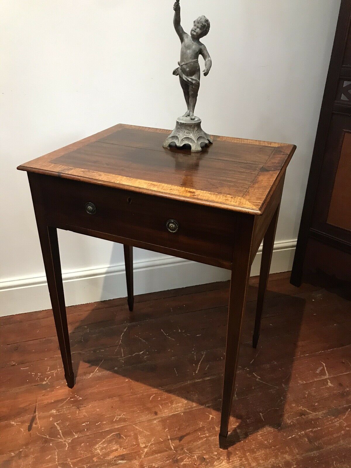 Period Antique Sheraton Style Side Table With Drawer And Tapered Legs photo furniture