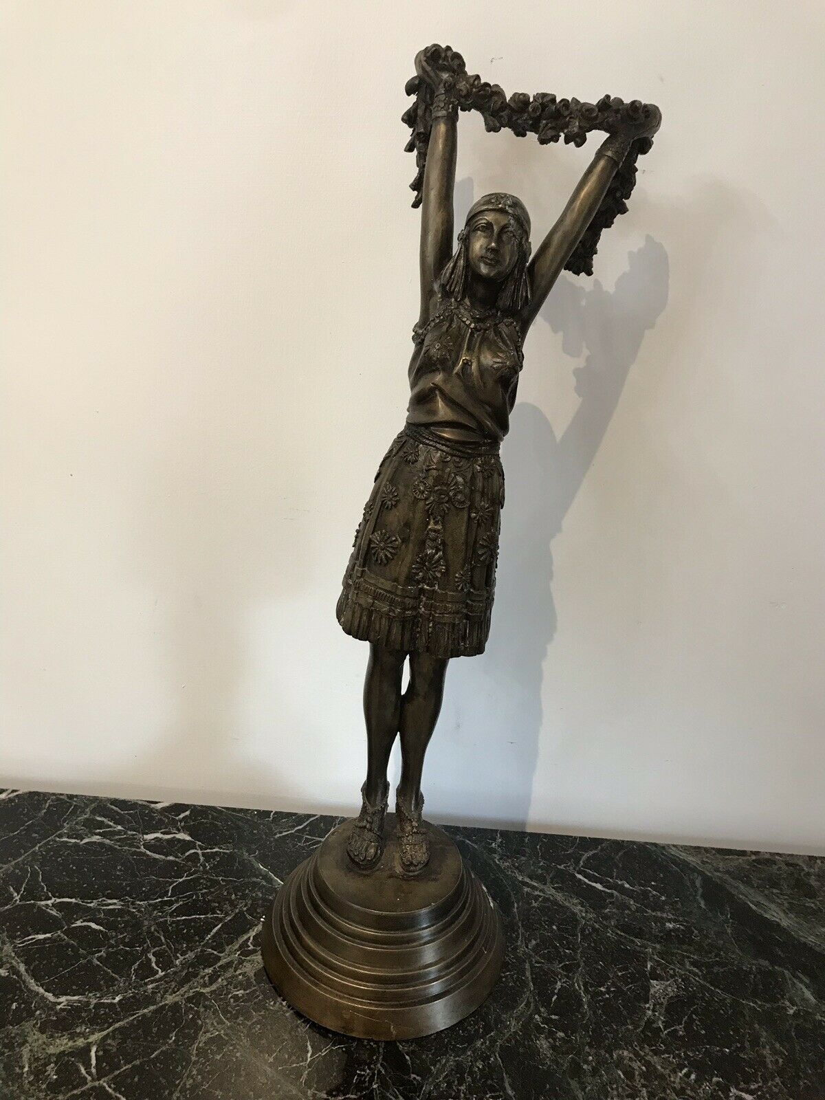 Art Nouveau Style Bronze Statue Of Dancing Girl Upon Bronze Circular Base photo furniture