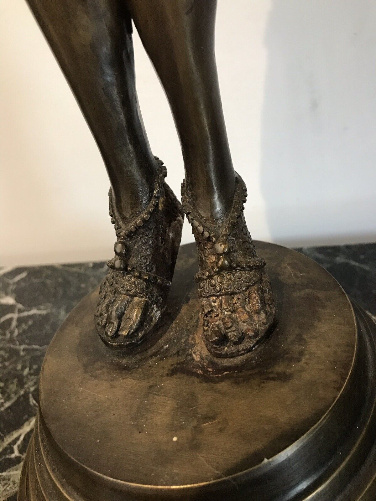Art Nouveau Style Bronze Statue Of Dancing Girl Upon Bronze Circular Base photo vintage