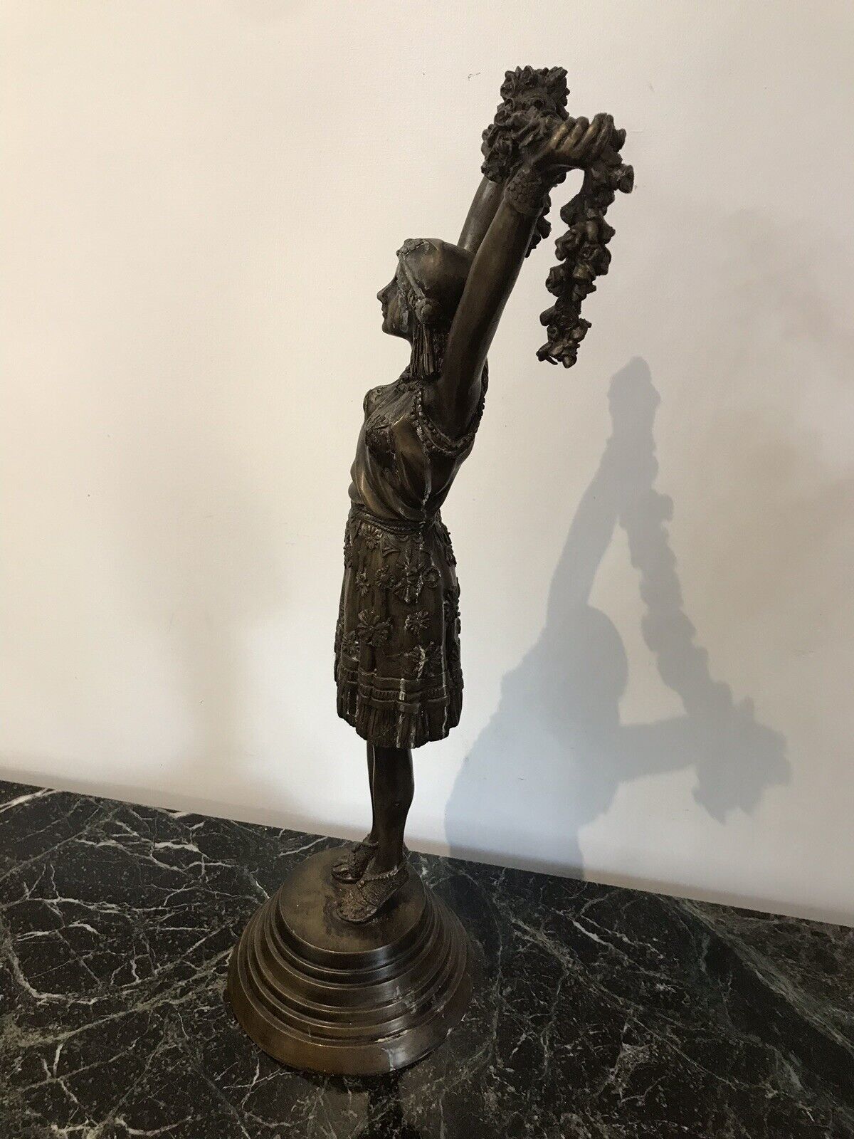 725.0 Art Nouveau Style Bronze Statue Of Dancing Girl Upon Bronze Circular Base photo