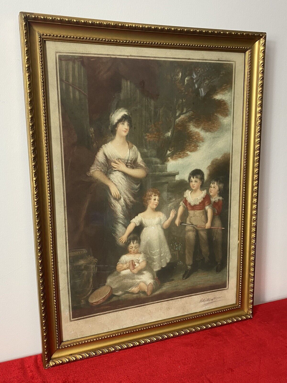 Period Mezzotint Depicting Lady Lambton And Family After John Hoppner Ra Signed photo Art