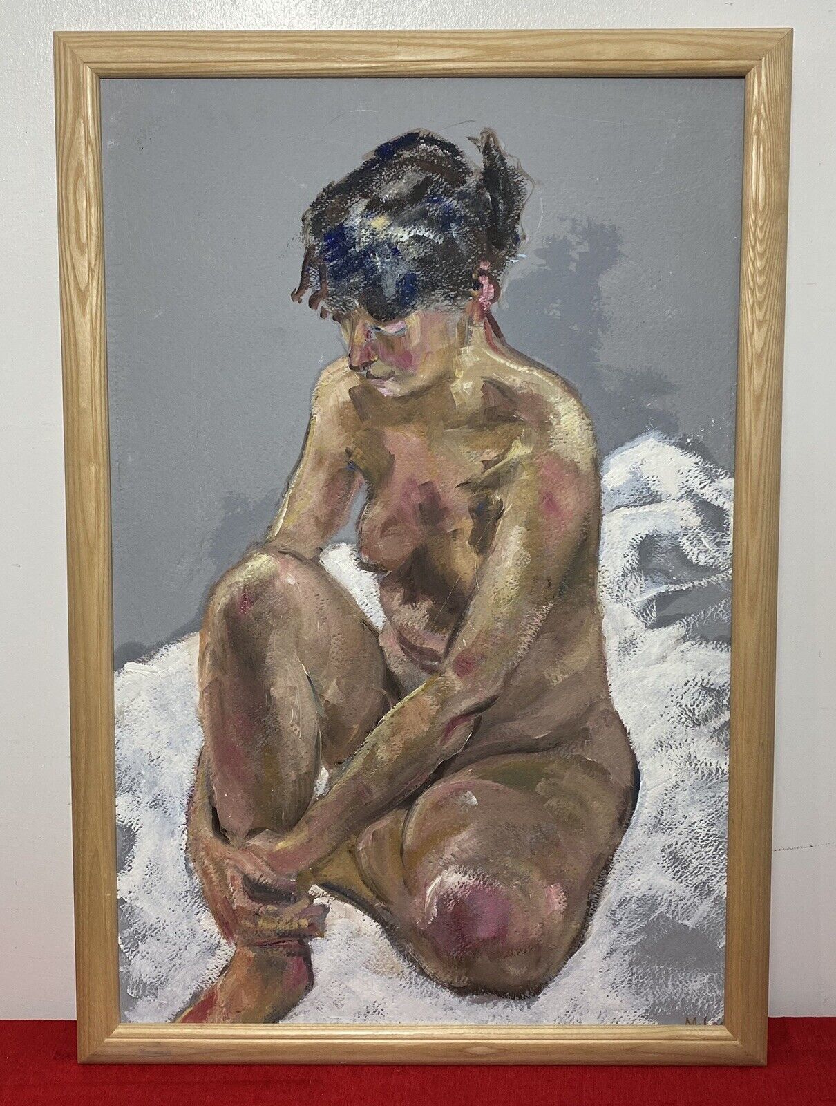 Sitting Female Nude Contemplation Study In Oil By Artist Michael Jenkins photo furniture