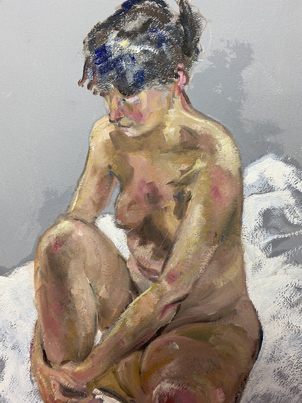 Sitting Female Nude Contemplation Study In Oil By Artist Michael Jenkins photo vinterior