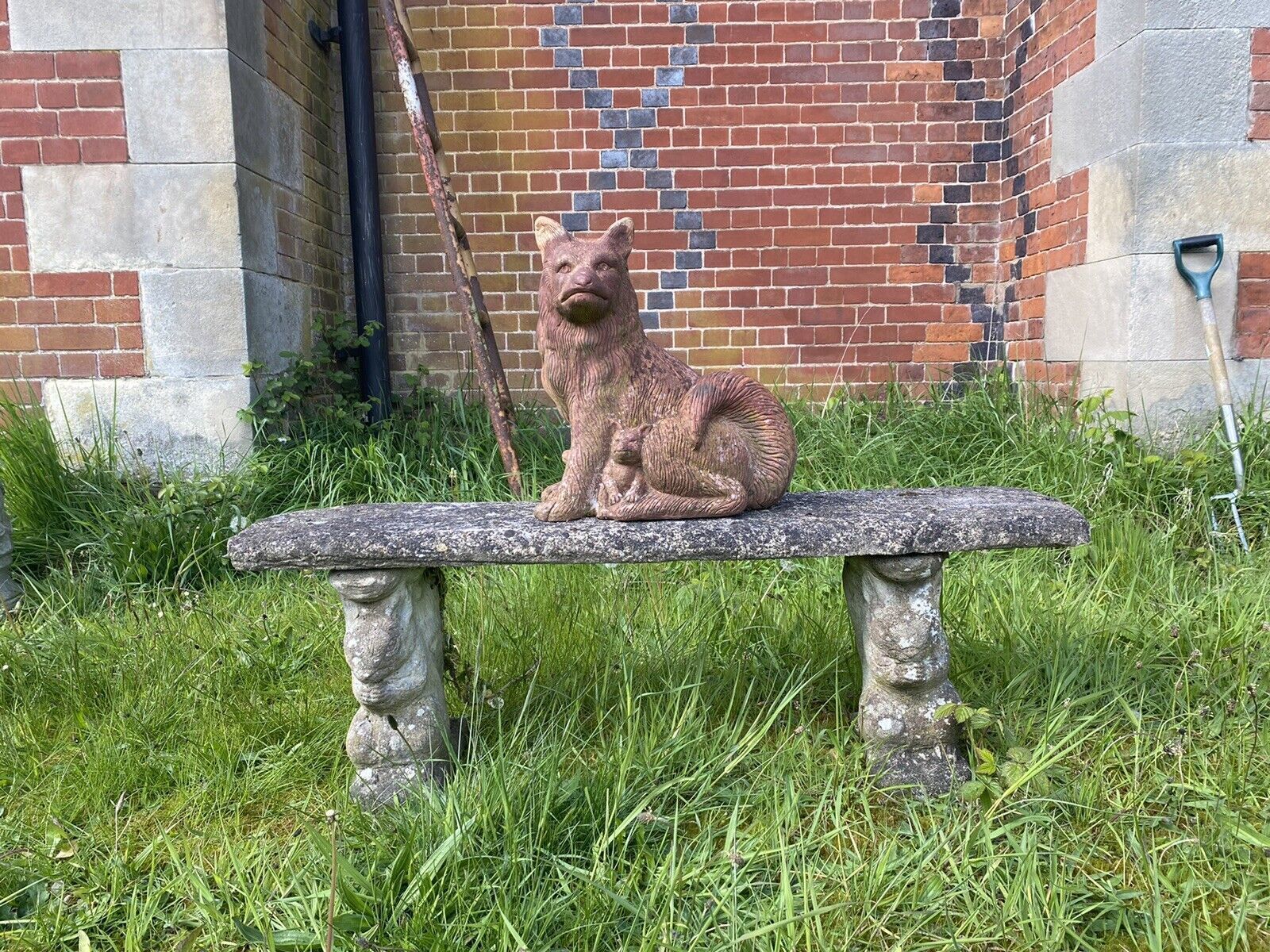 photo for sale Vintage Garden Seat With Grey Squirrel Plinths