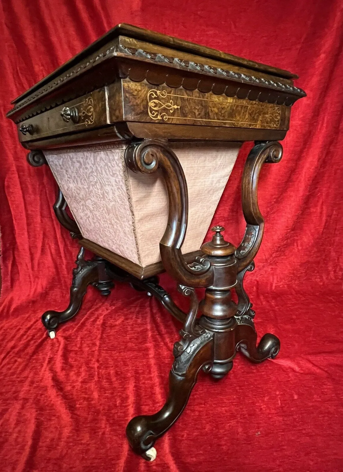 Victorian C1860 Museum Quality Burl Walnut And Marquetry Inlaid Sewing Table photo Furniture