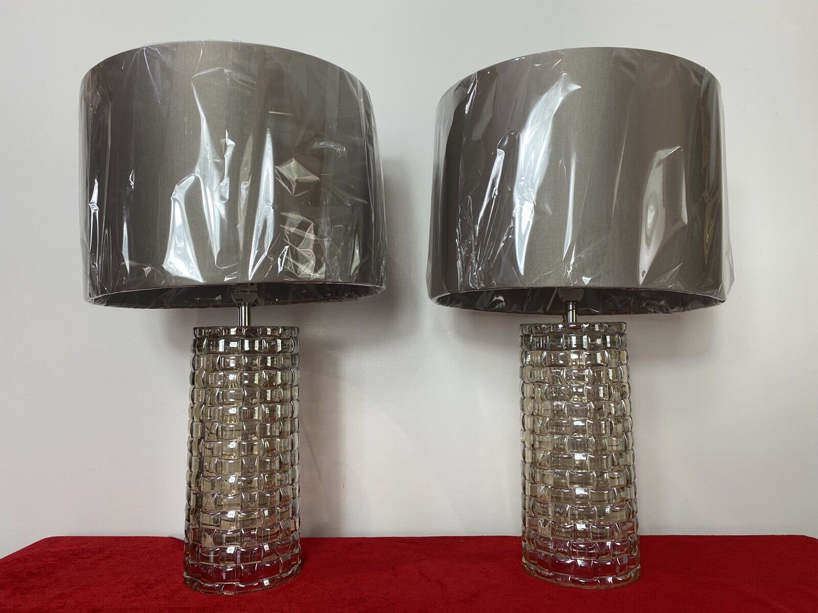 Pair Modern Art Contemporary Geometric Glass Lamps With Shades
