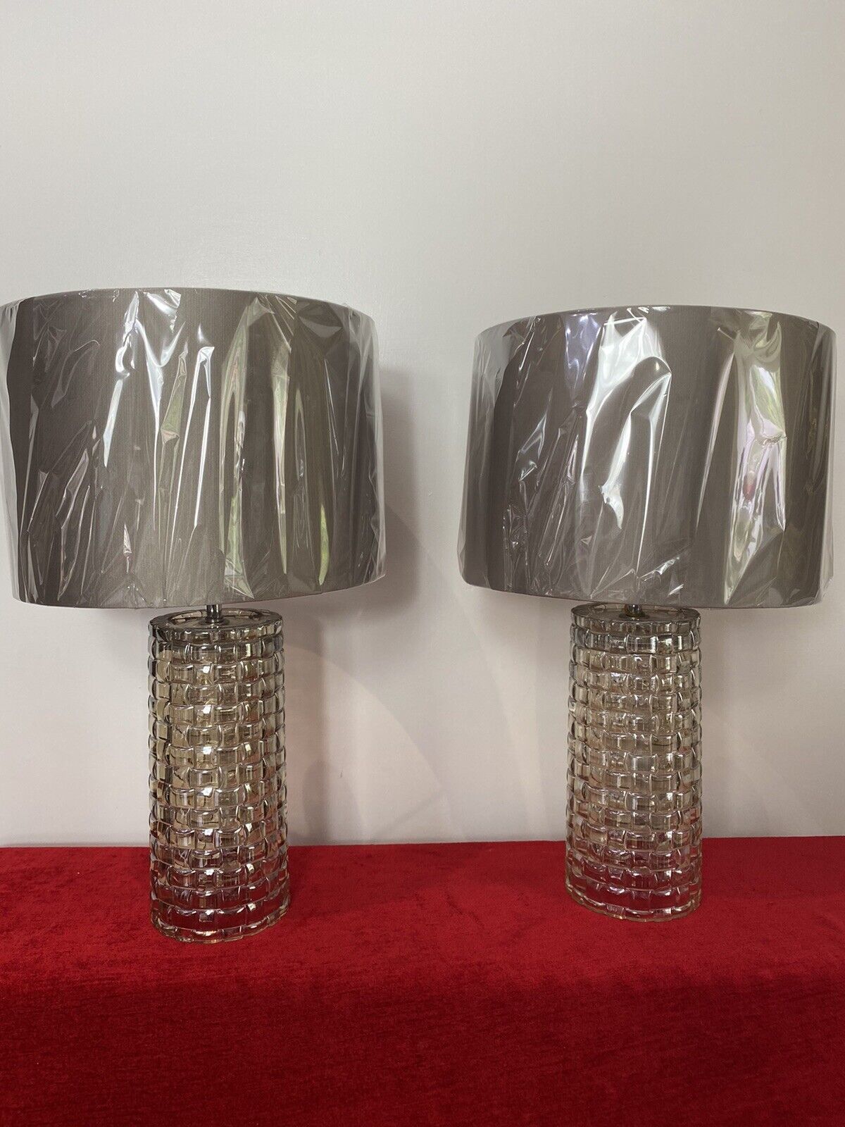 200.0 Pair Modern Art Contemporary Geometric Glass Lamps With Shades photo