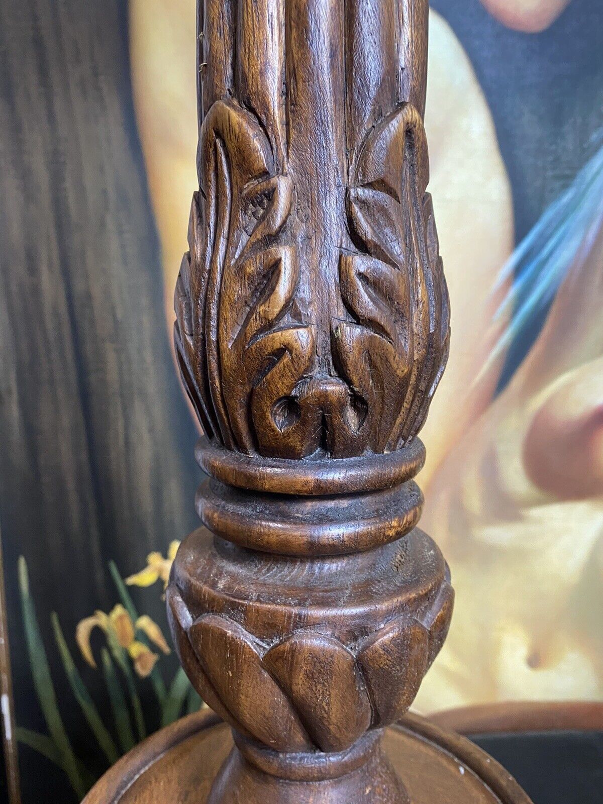 19th Century Pair Of Gothic Carved Walnut Tripod Candle Stands photo 795.0