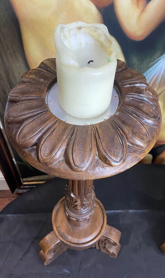 19th Century Pair Of Gothic Carved Walnut Tripod Candle Stands photo vinterior