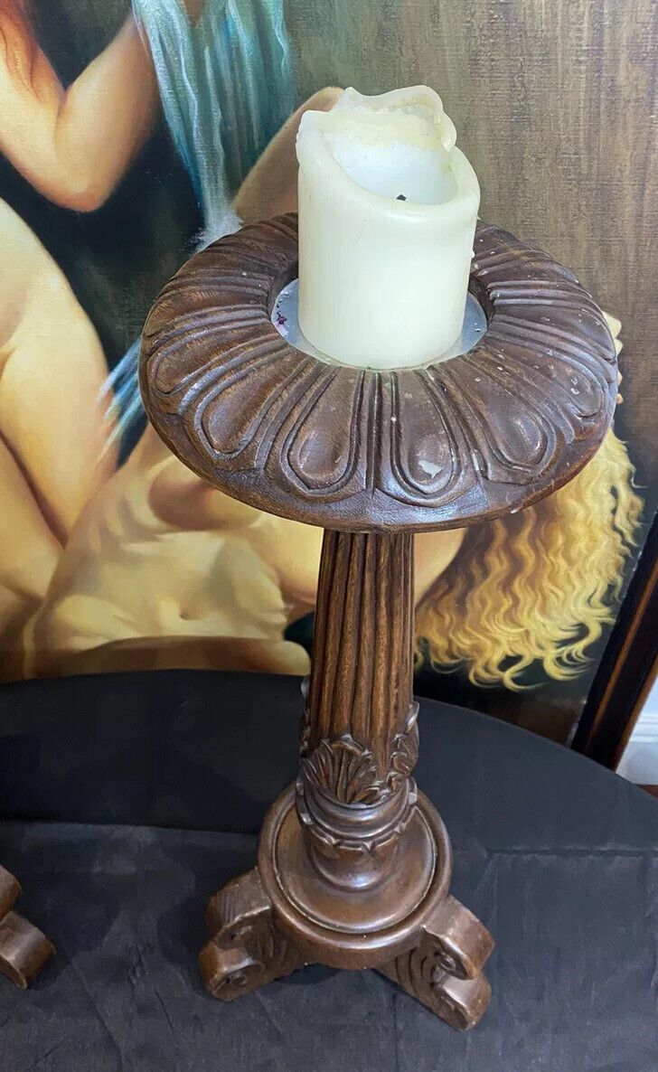 19th Century Pair Of Gothic Carved Walnut Tripod Candle Stands photo buy
