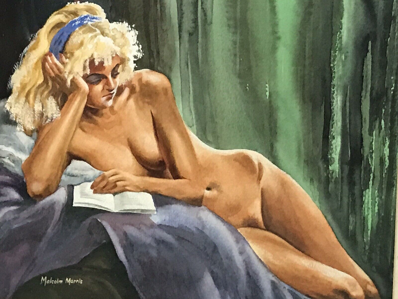 Original Reclining Nude Lady Watercolour By Contemporary Artist Malcolm Morris photo buy