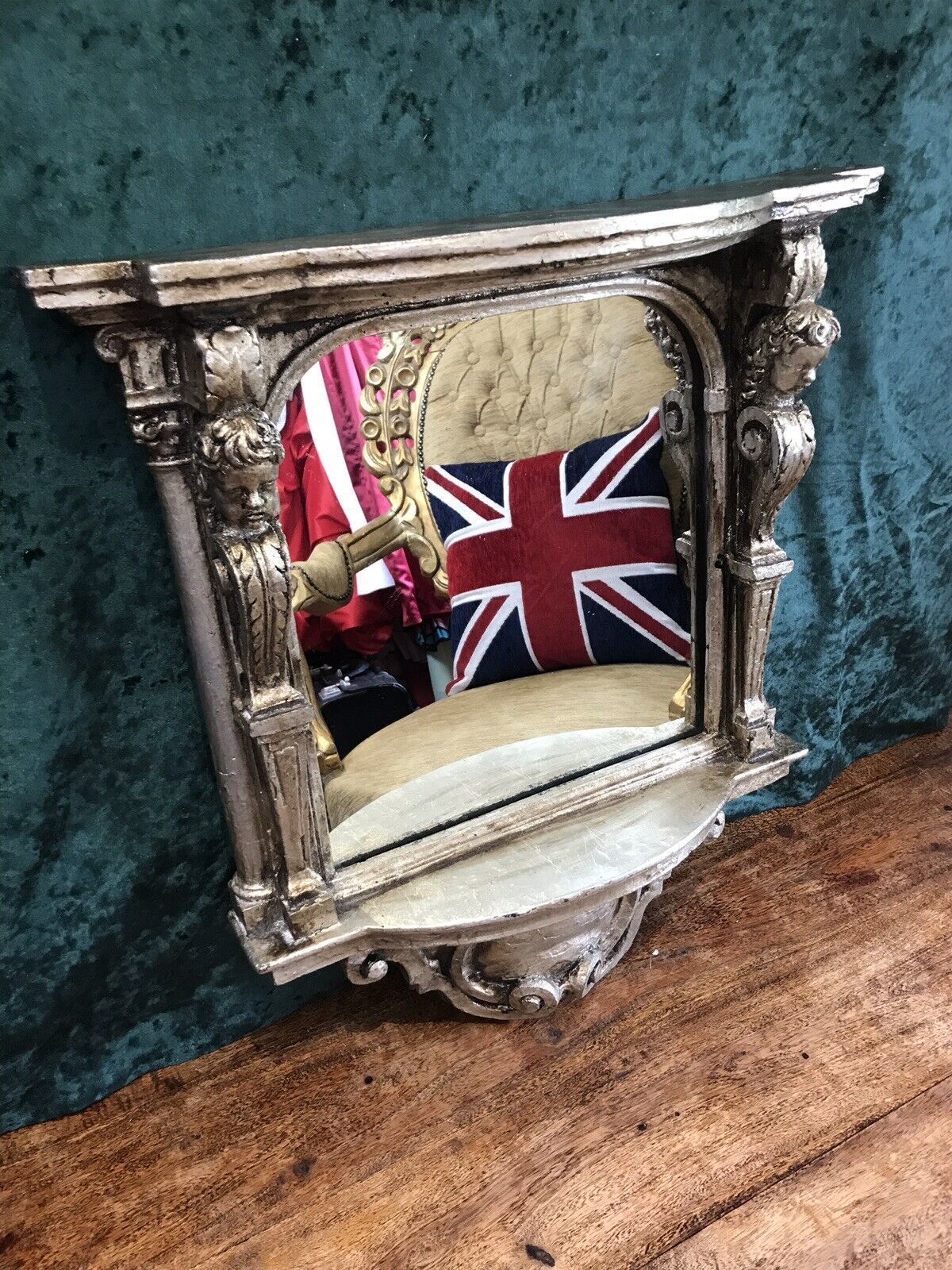 Italian Reproduction Silver Serpentine Shaped Cherub Pier Glass Mirror photo Home Decor