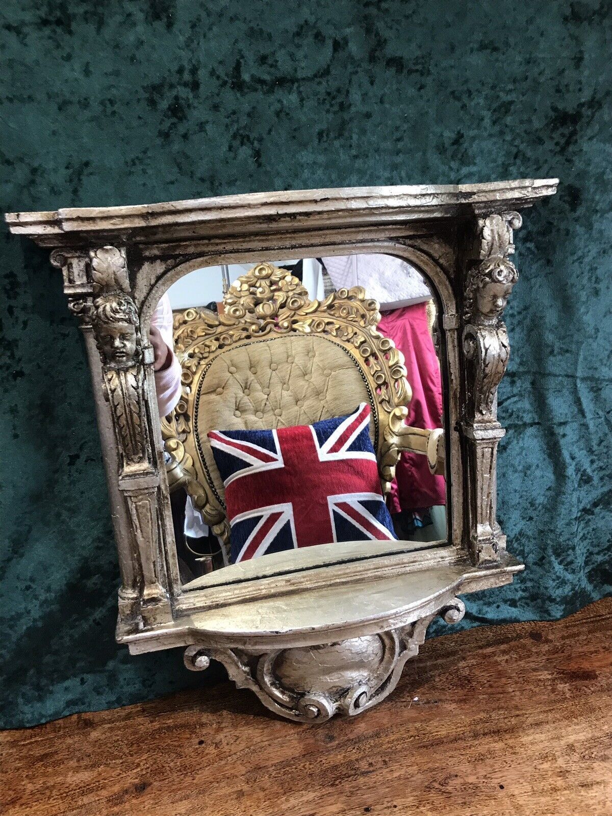Italian Reproduction Silver Serpentine Shaped Cherub Pier Glass Mirror photo 180.0