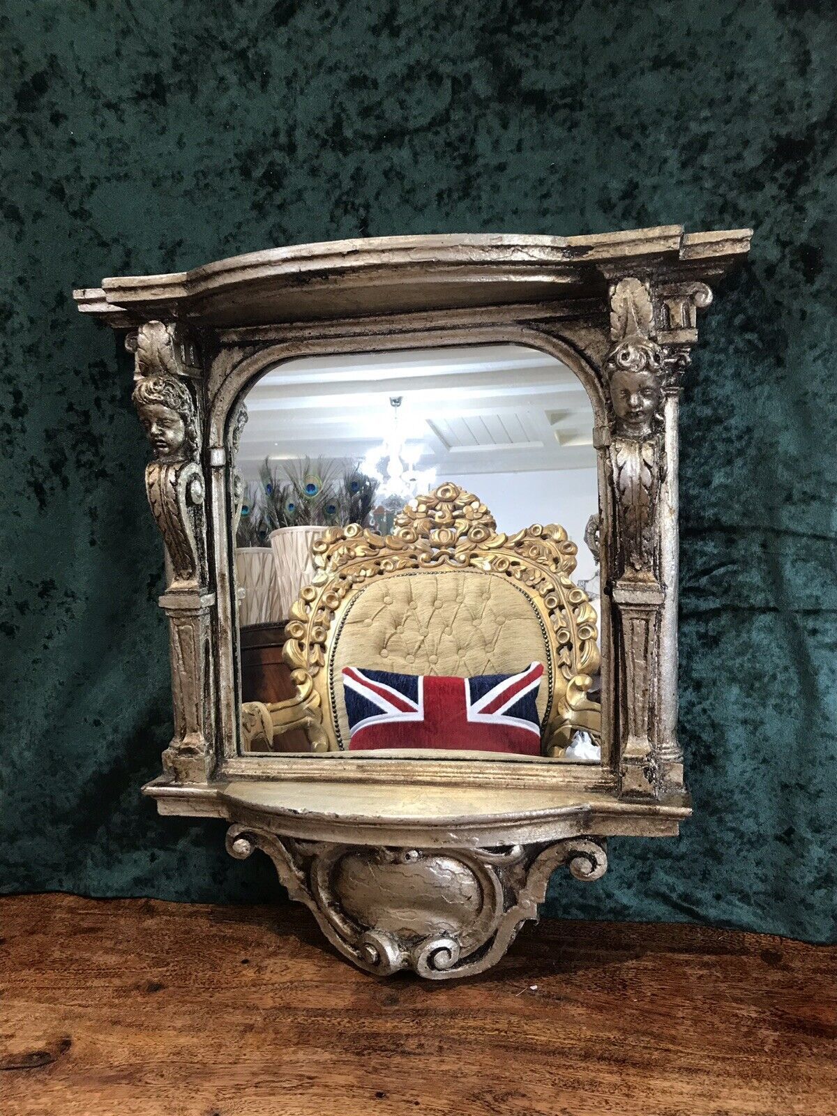 Italian Reproduction Silver Serpentine Shaped Cherub Pier Glass Mirror photo vintage