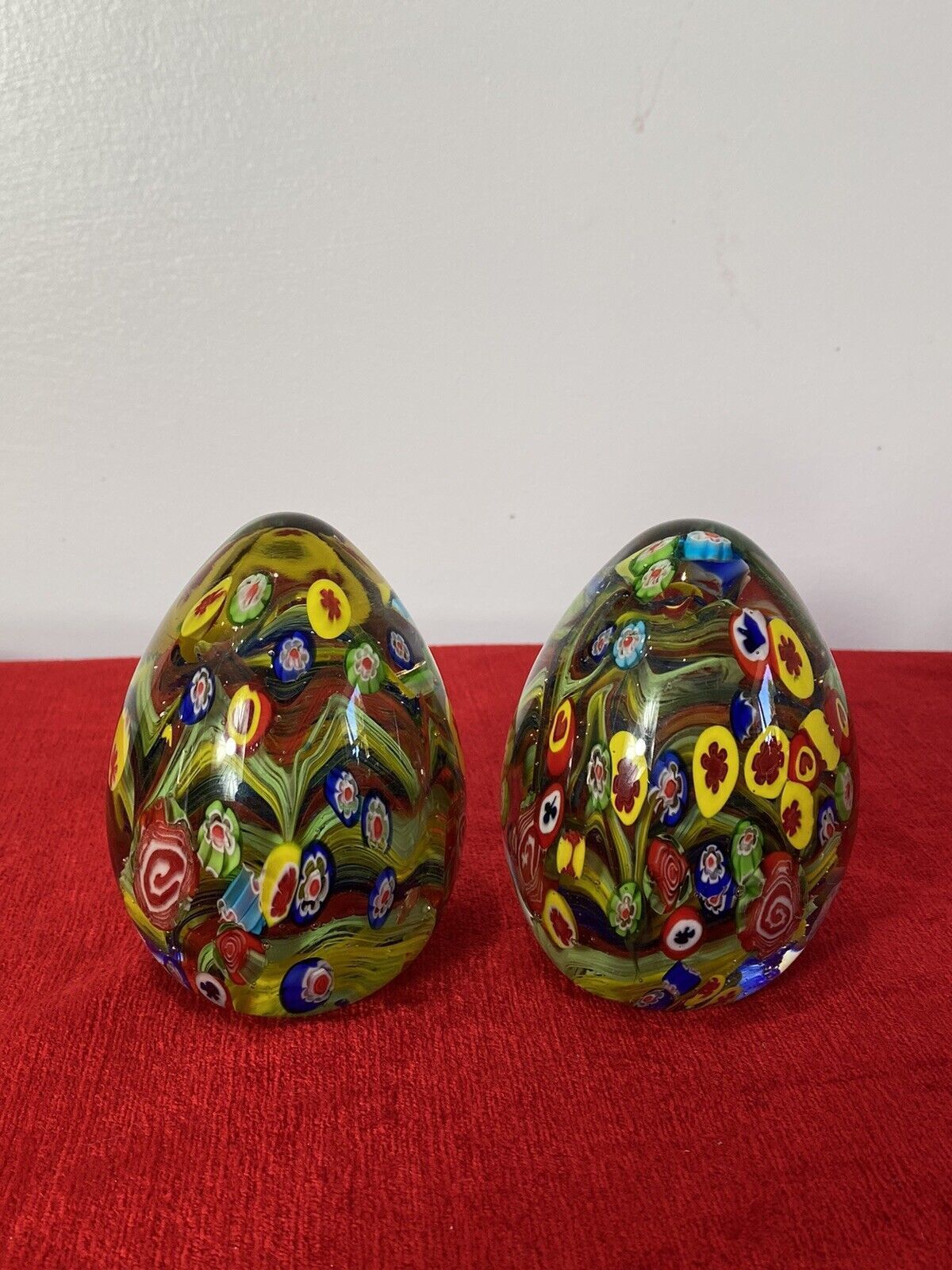 photo for sale Rare Pair Of Baccarat Multi Coloured Modular Globe Domed Paper Weights