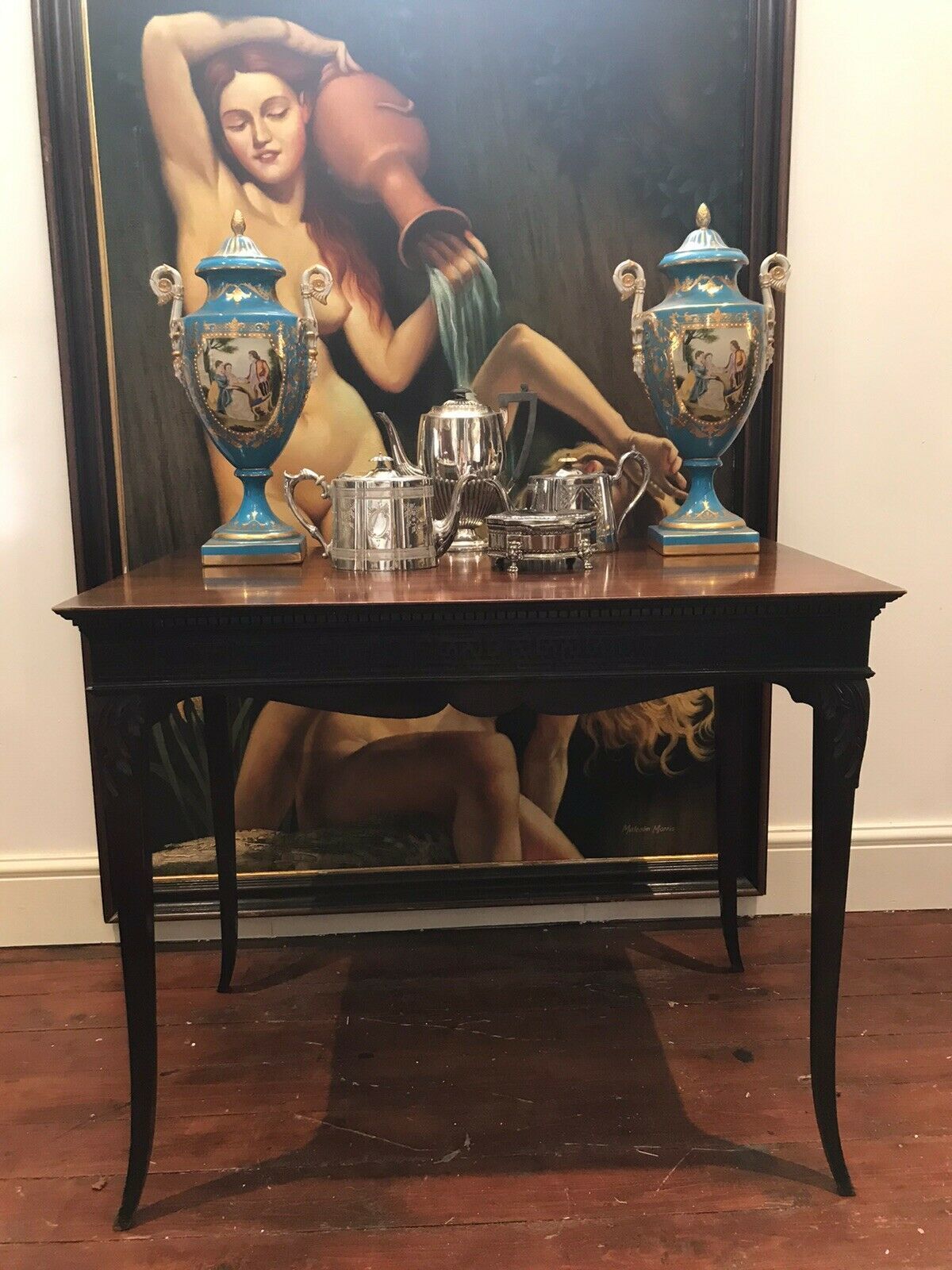 Rare Plum Mahogany Period Antique Chippendale Revival Circa 1890 Silver Table