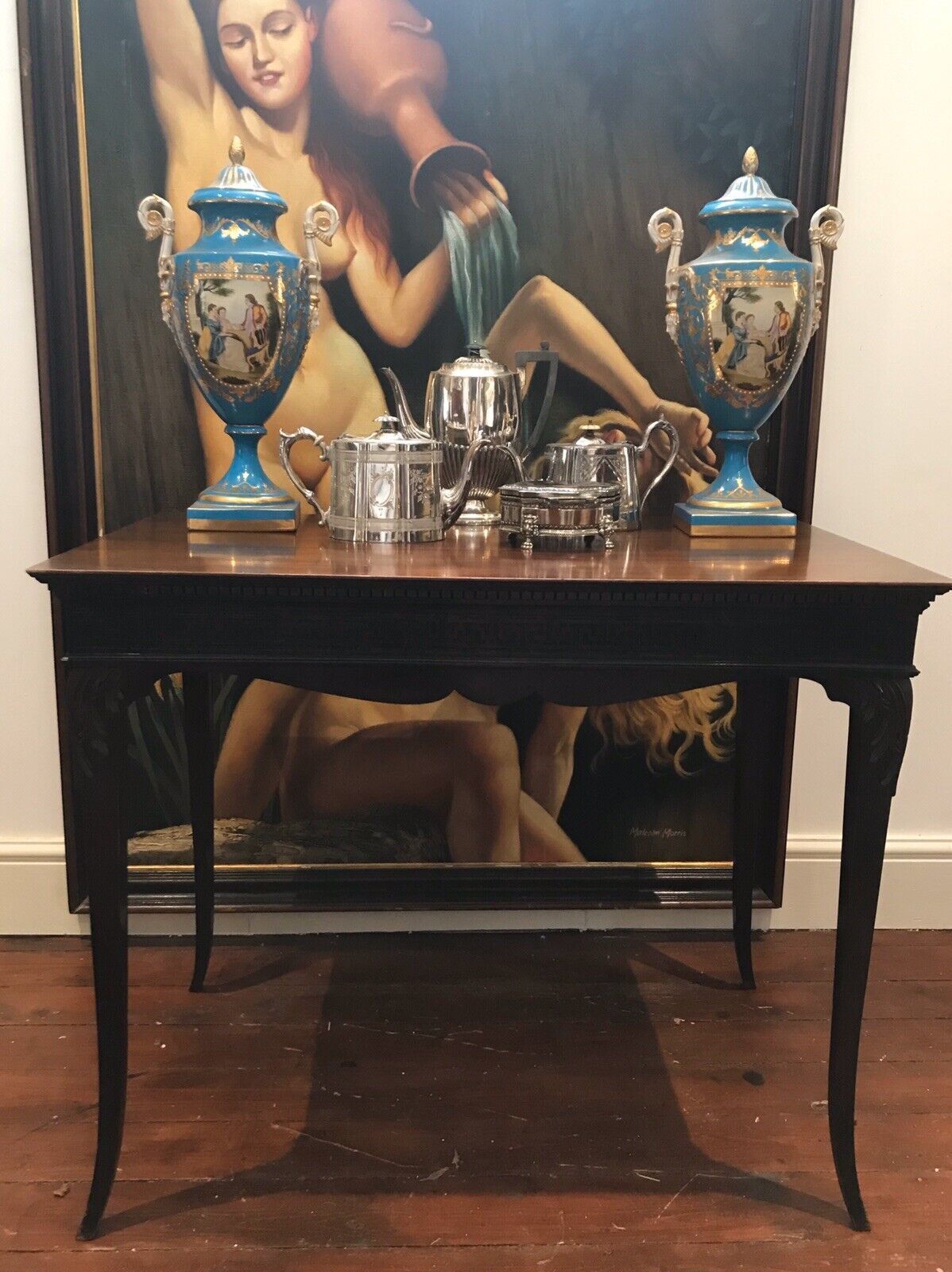 Rare Plum Mahogany Period Antique Chippendale Revival Circa 1890 Silver Table photo furniture