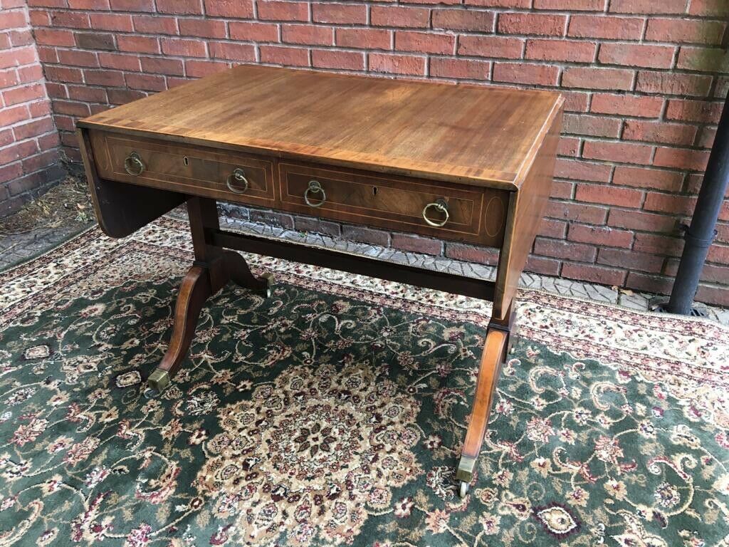 Period Fine Antique George III 1760 Red Walnut & Herringbone Inlay Sofa Table photo Furniture