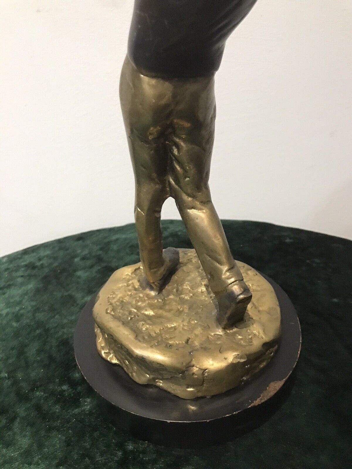 photo for sale Bronze Statue Of A Golfer On Wooden Plinth