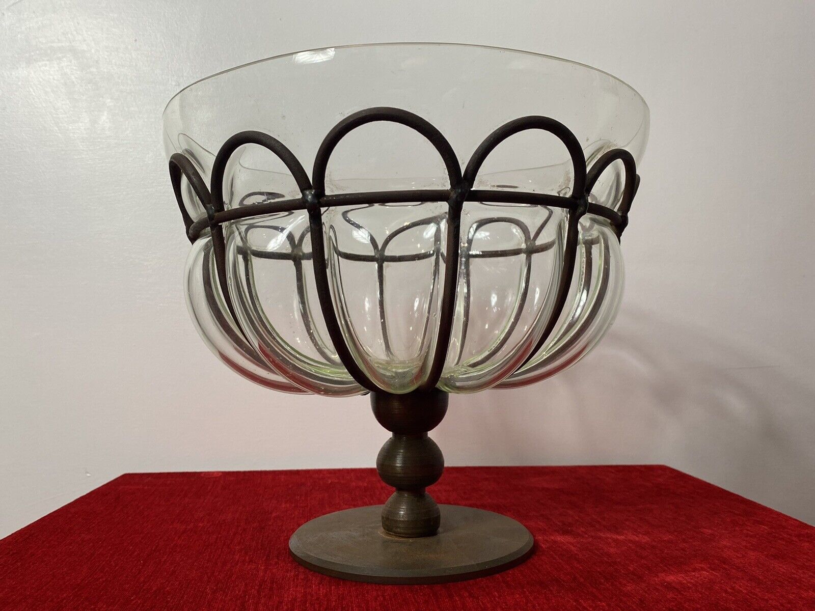 Daum And Majorelle Style Art Deco Blown Glass And Wrought Iron Centrepiece Bowl photo 1650.0