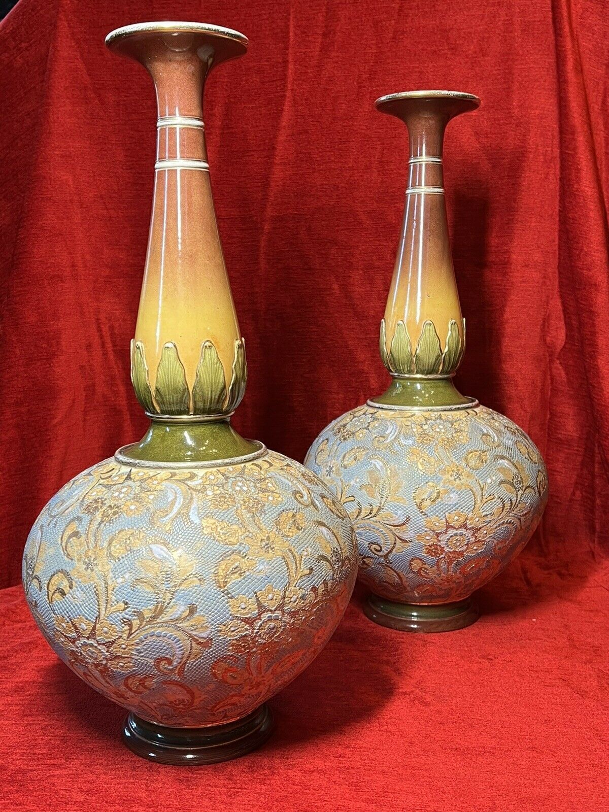 Pair Of 19th Century Art Nouveau Doulton Lambeth Vases Artist Catherine Francis photo Home Decor