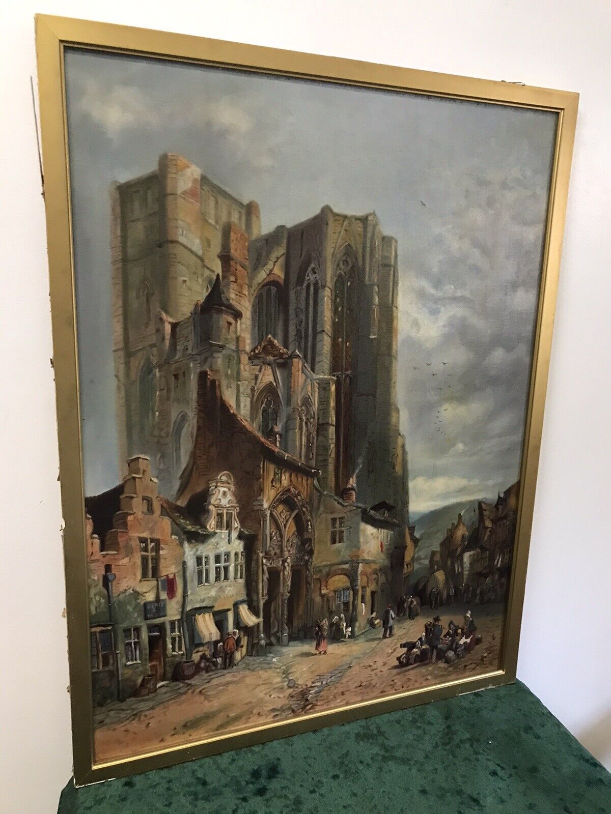 Late 19th Century French Landscape Catherdral Scene Oil On Canvas photo furniture