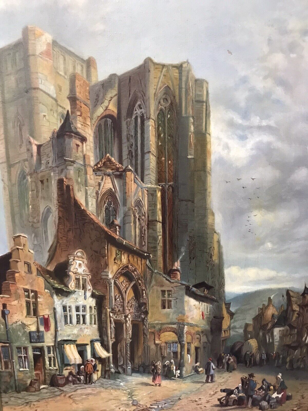 Late 19th Century French Landscape Catherdral Scene Oil On Canvas photo buy