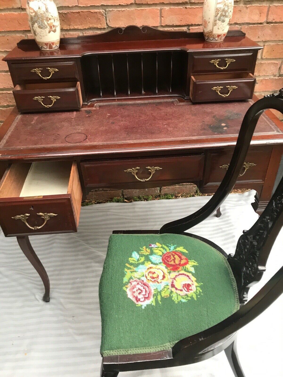 Ladies Period Art Nouveau Spanish Mahogany Writing Table With Chair photo buy