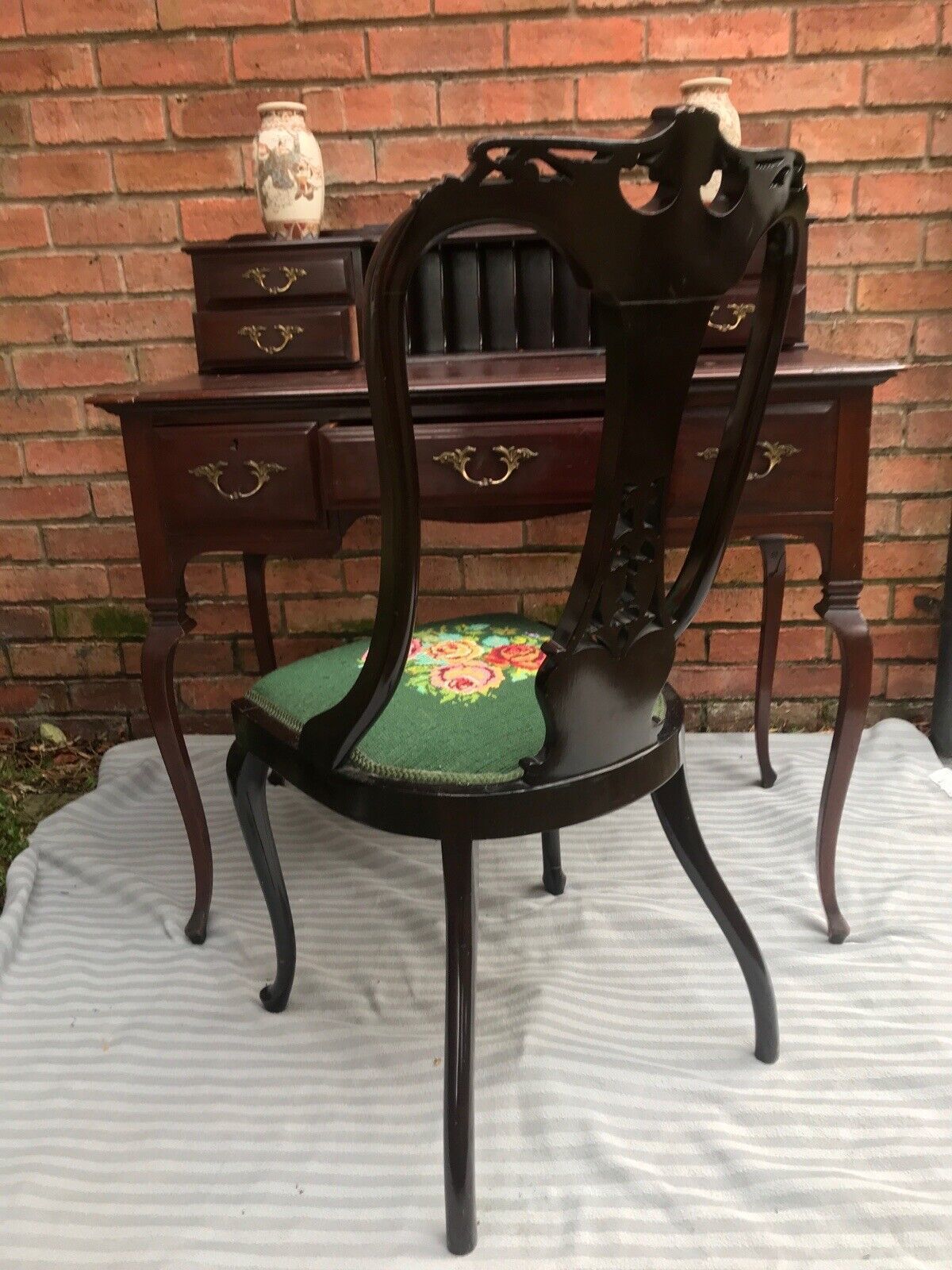photo furniture Ladies Period Art Nouveau Spanish Mahogany Writing Table With Chair