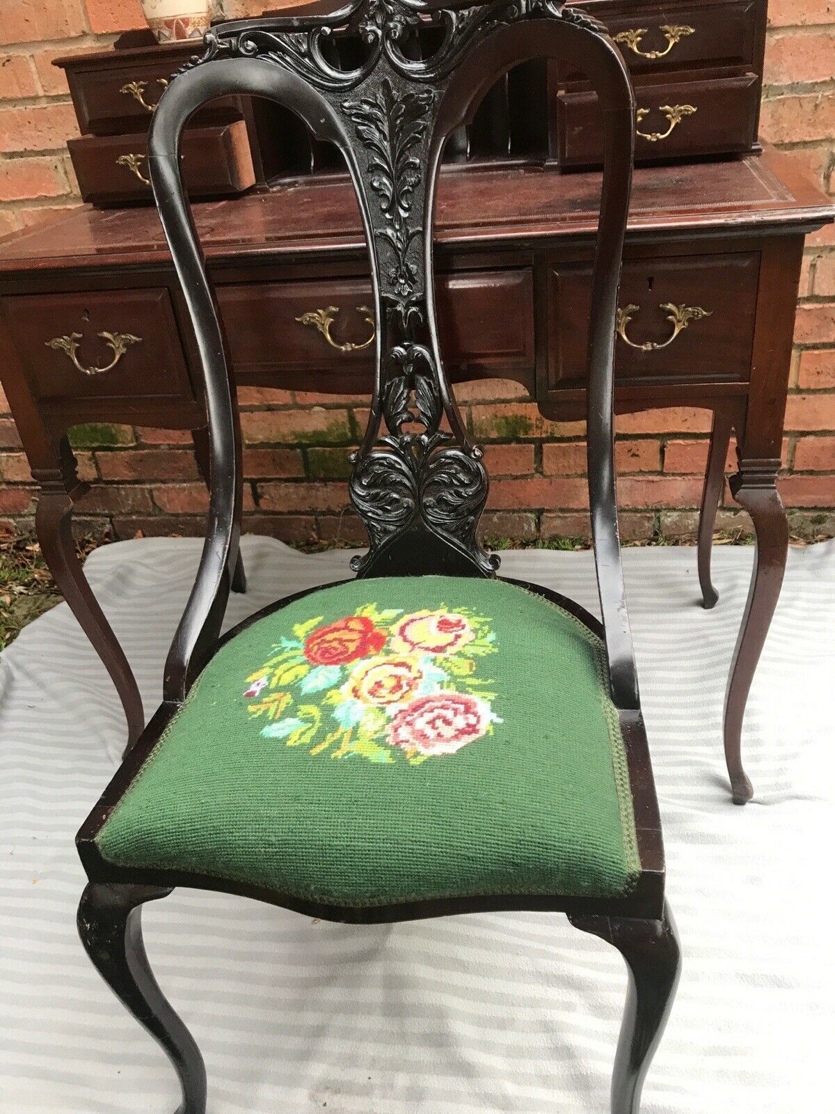 photo for sale Ladies Period Art Nouveau Spanish Mahogany Writing Table With Chair