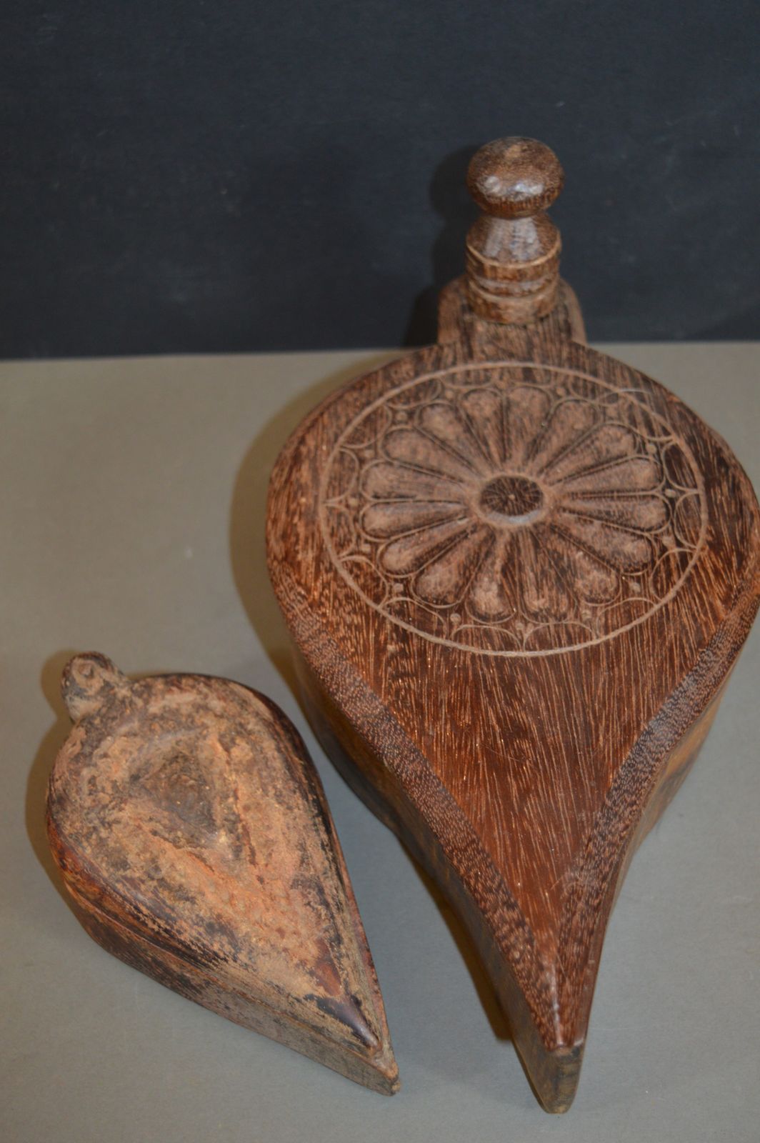 2 Indian Hand Carved Hardwood Spice Boxes,C1870 photo vintage