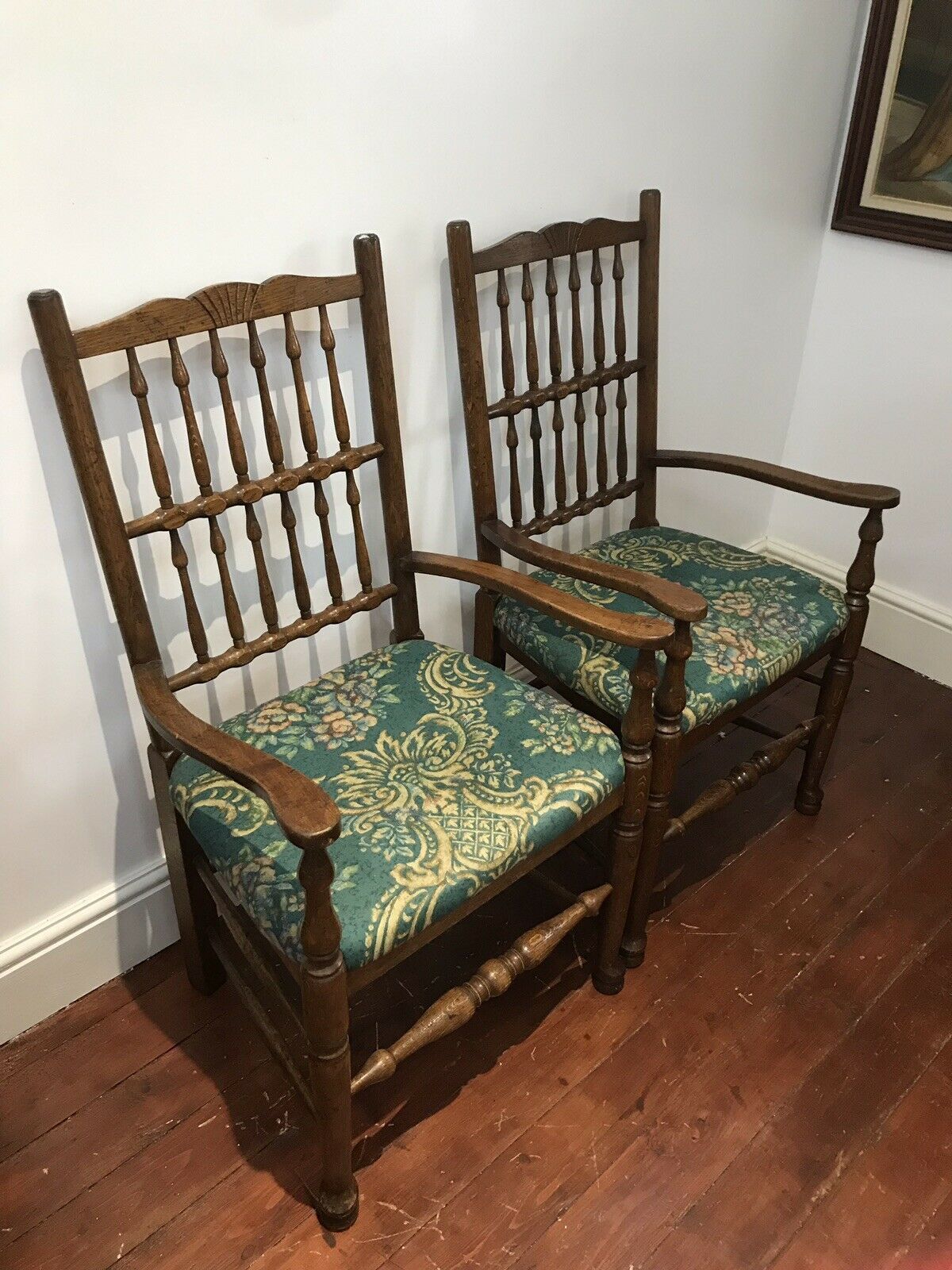 Fine Pair Victorian Spindle Back Clun Country Armchairs photo Furniture