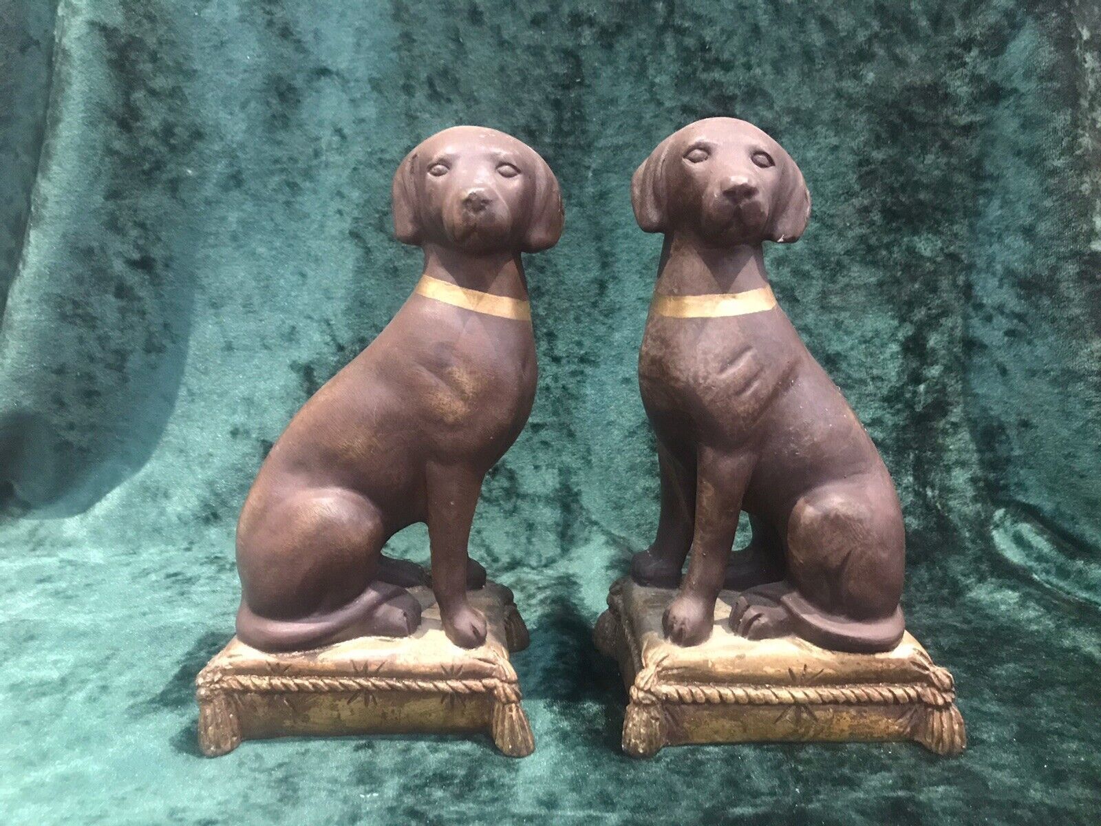 Pair Of Heavy Quality Vintage Labradors On Gilt Tassled Cushion Plinths photo furniture